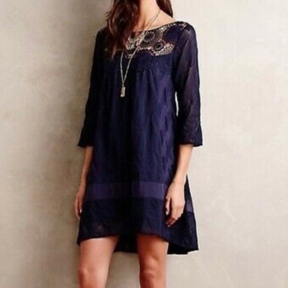 Anthropologie Dresses & Skirts - Anthropologie Holding Horses Crochet Sheer Panel Swing Dress Navy MSRP $158